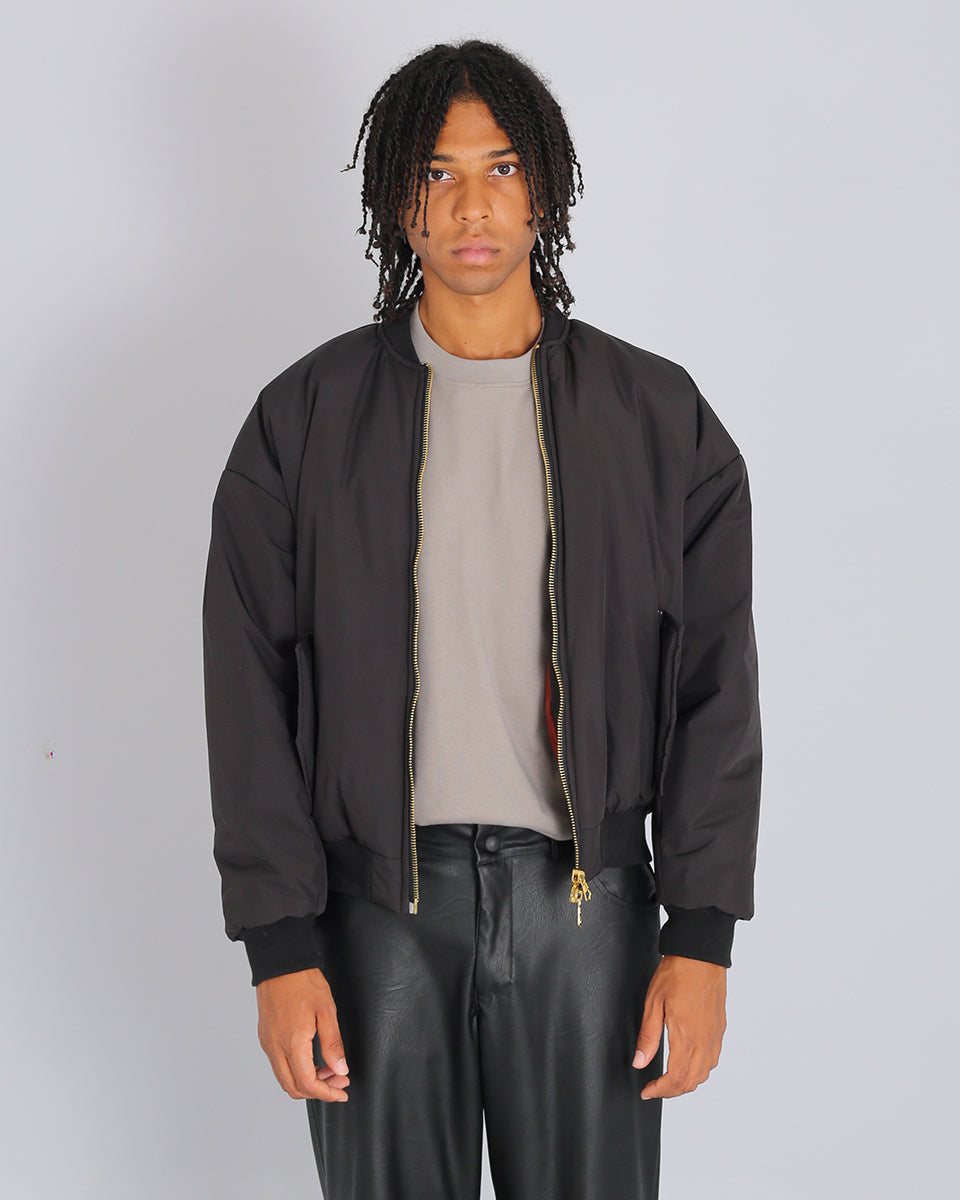 Bomber in nylon con zip dorata