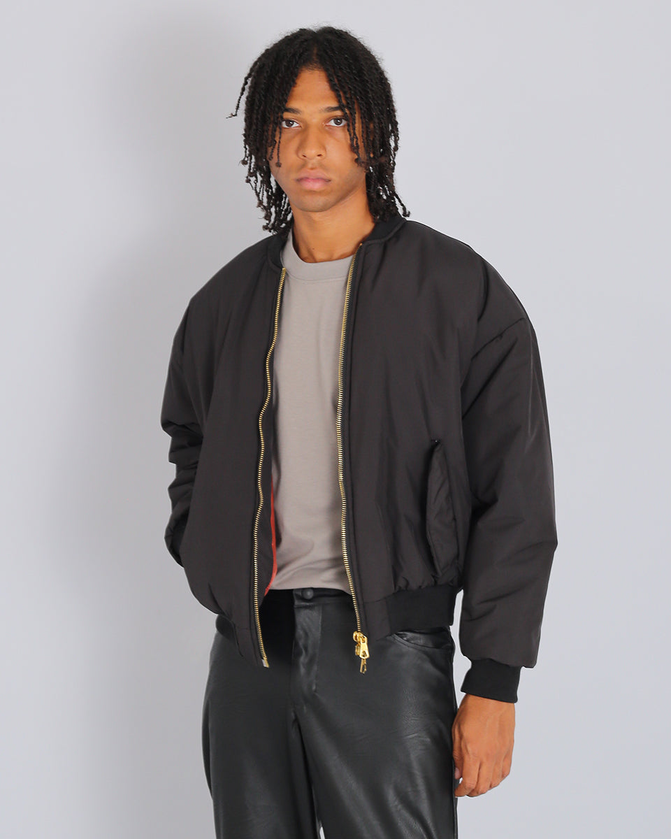 Bomber in nylon con zip dorata