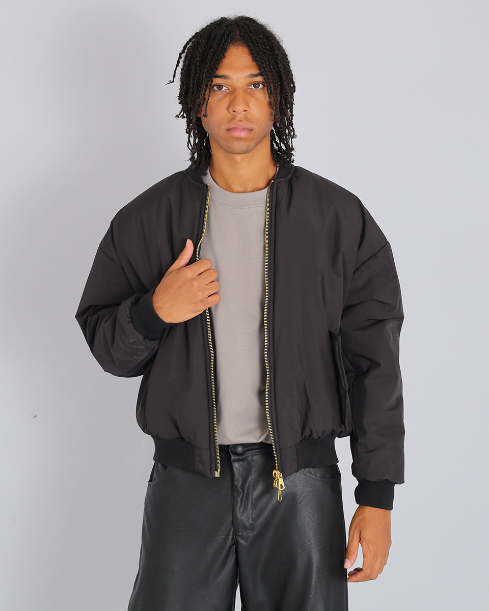 Bomber in nylon con zip dorata