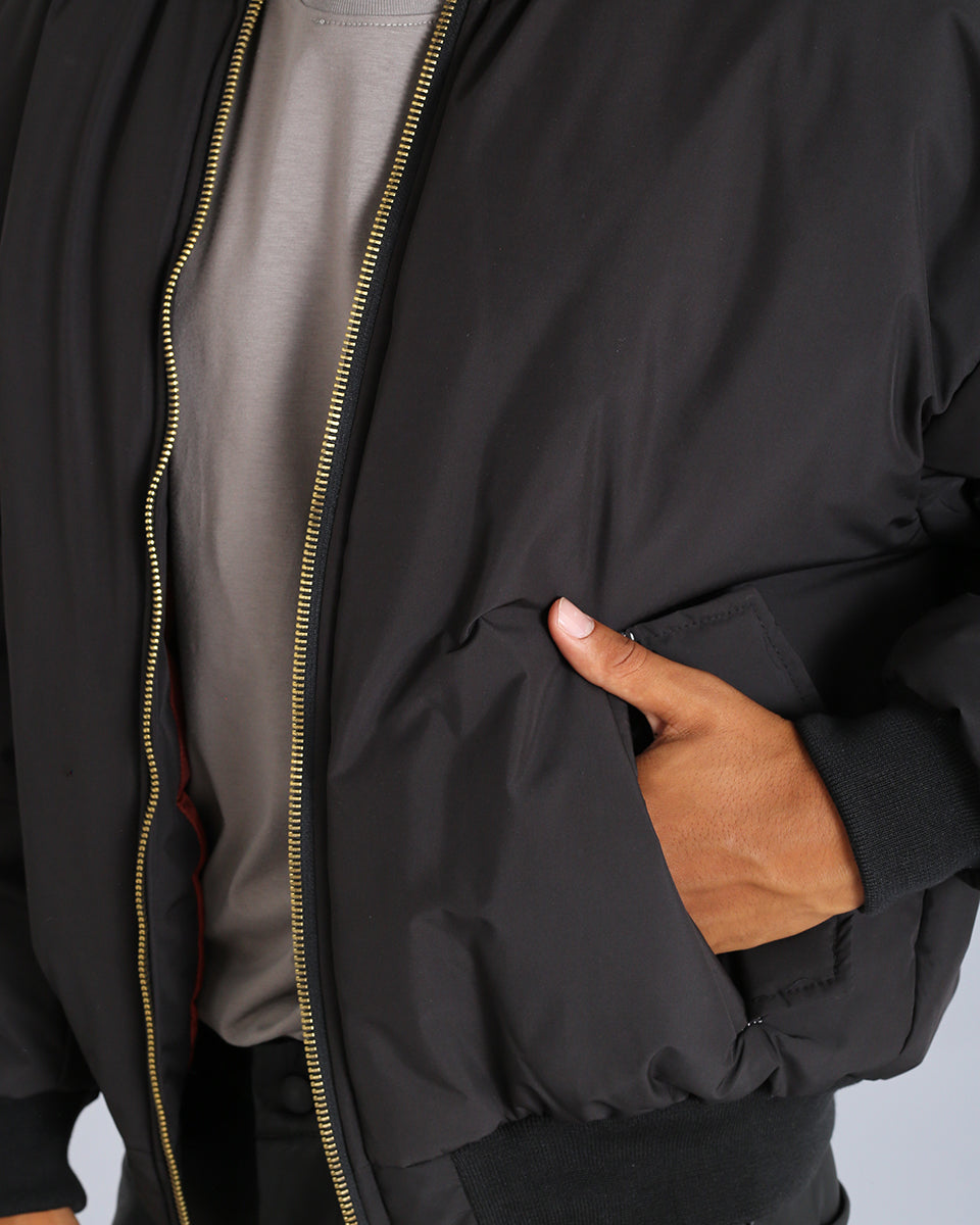 Bomber in nylon con zip dorata