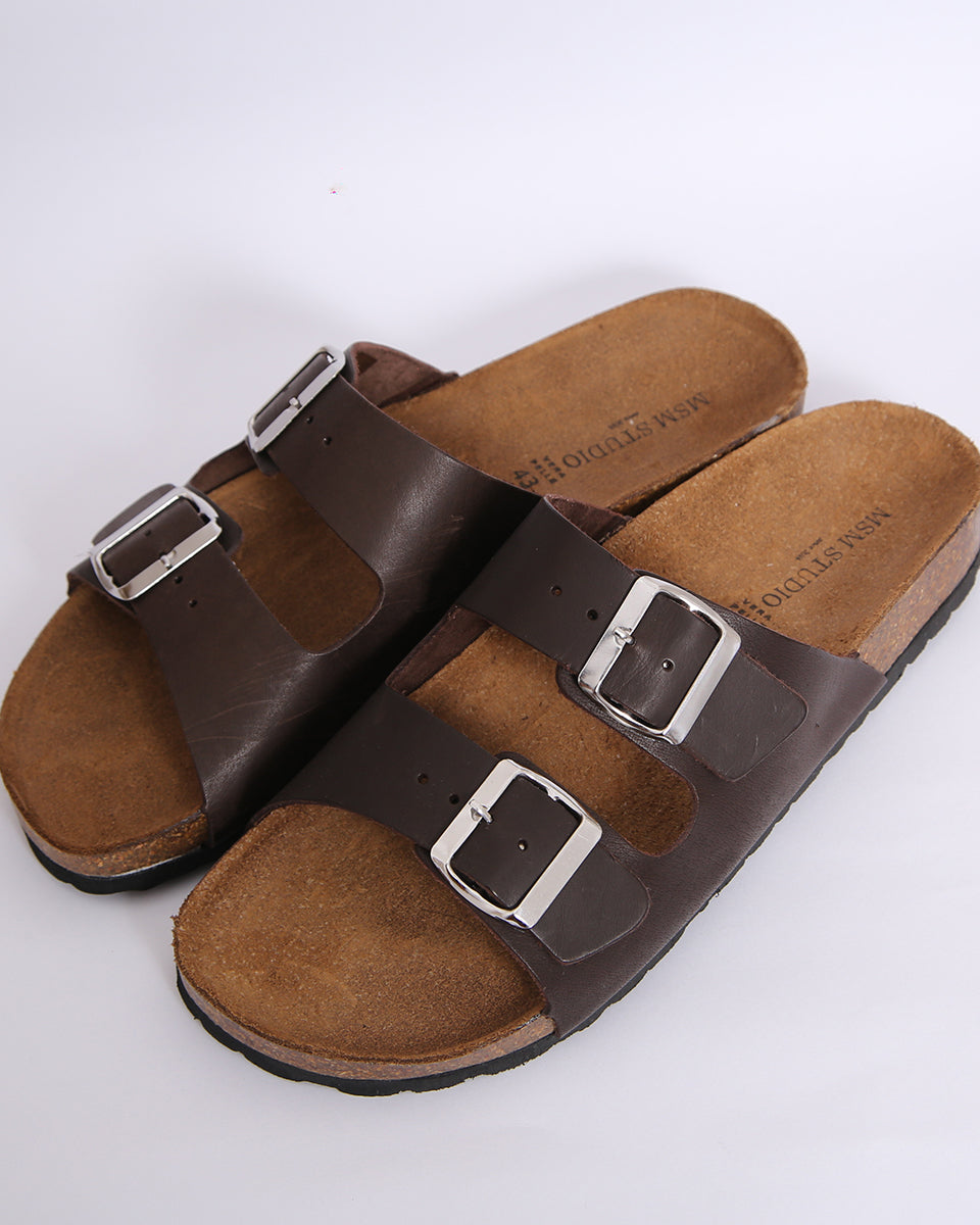 Msm Studio Double Buckle Slipper in Real Leather 