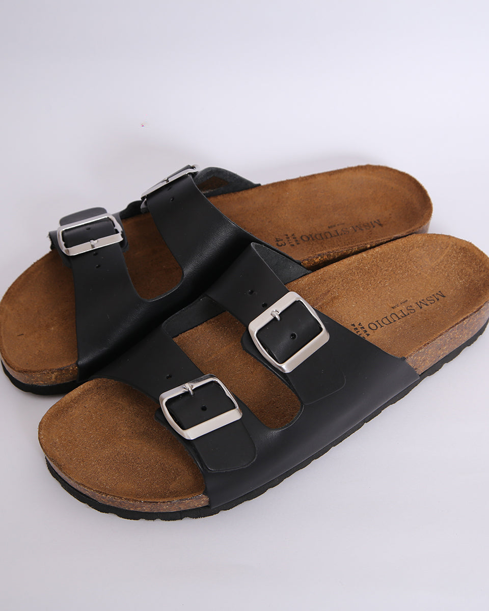 Msm Studio Double Buckle Slipper in Real Leather 