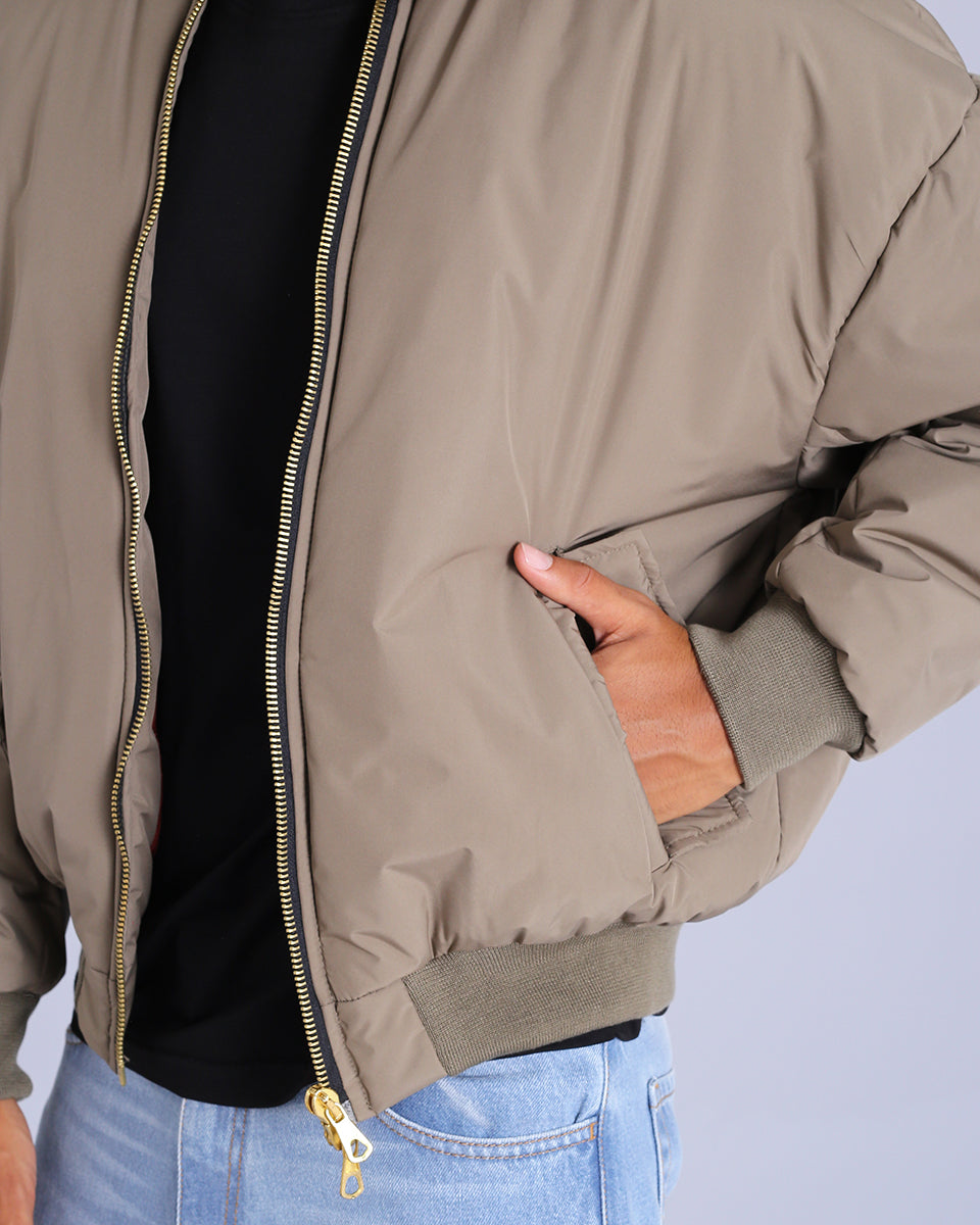 Bomber in nylon con zip dorata