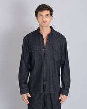 Camicia Denim con Bottone in Madreperla