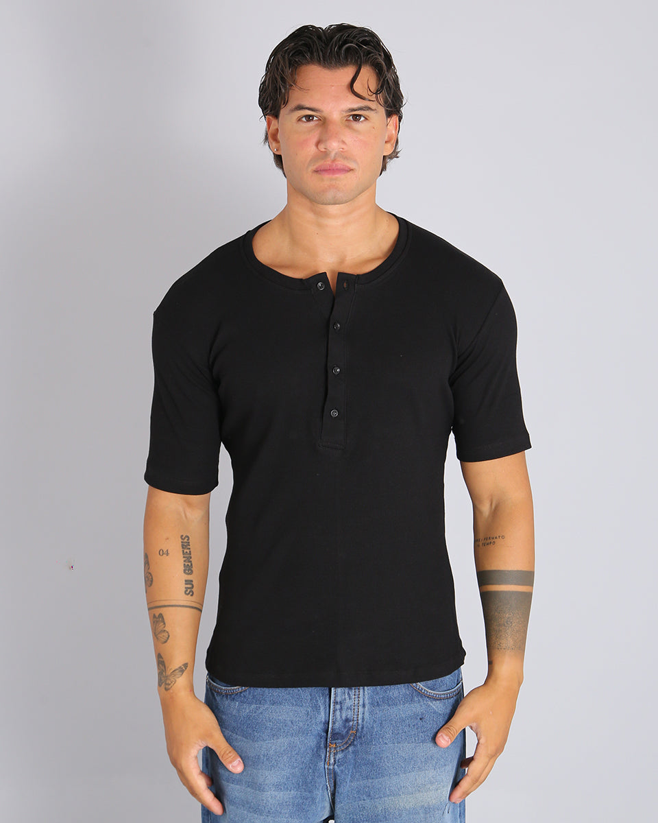 Msm Studio T-shirt Serafino in ribbed half sleeve