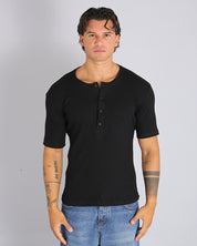 Msm Studio T-shirt Serafino in costina a mezza manica