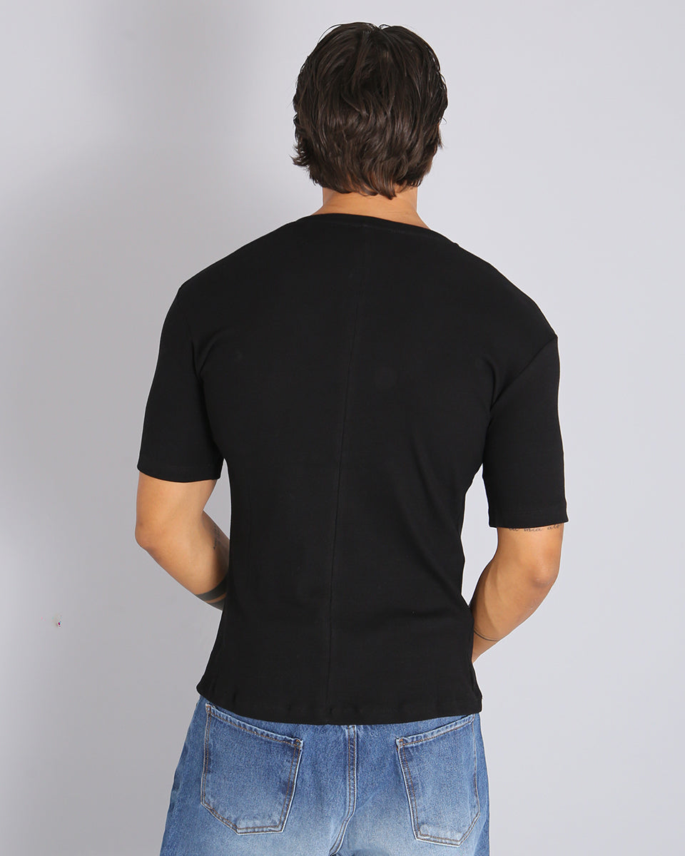 Msm Studio T-shirt Serafino in ribbed half sleeve