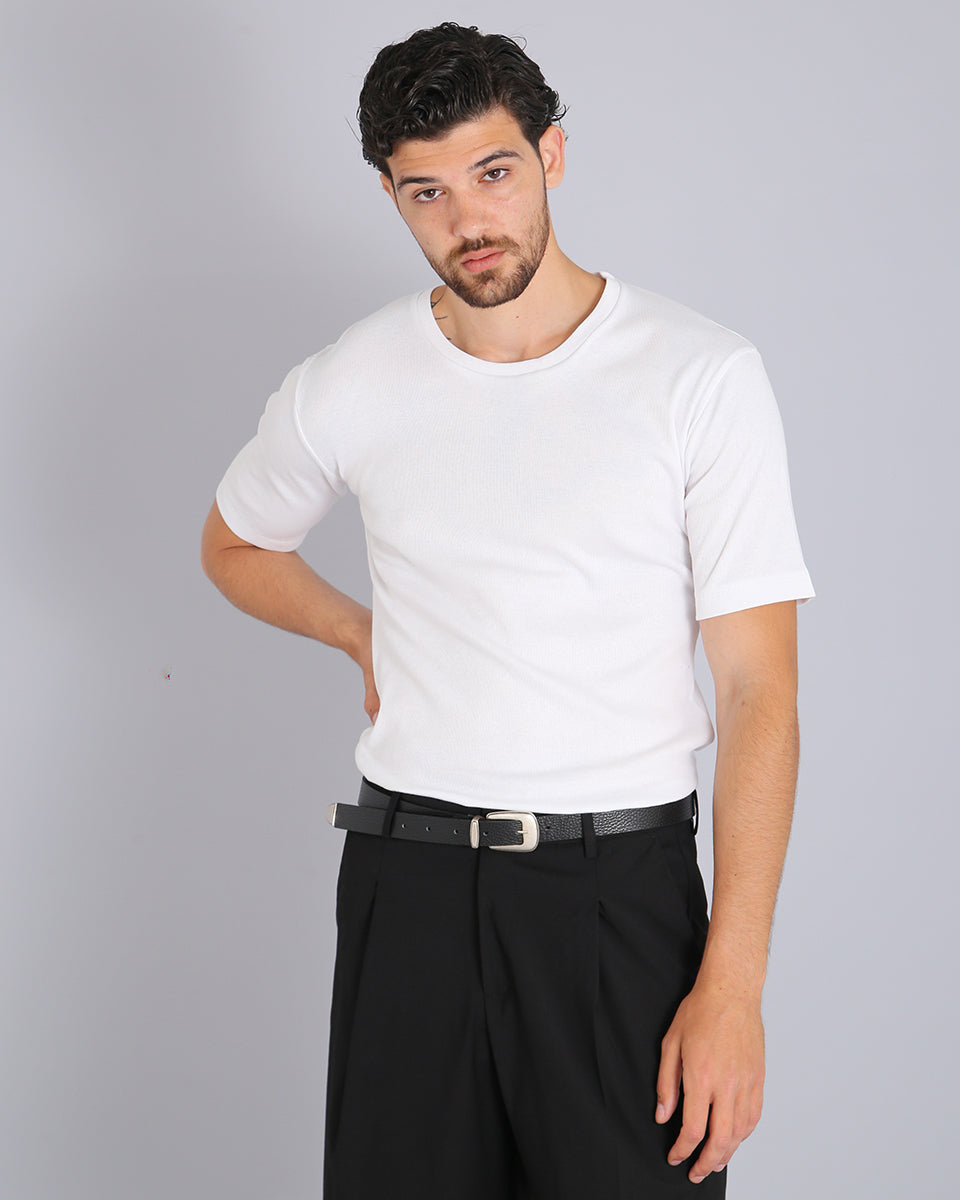 Msm Studio T-shirt boat neck ribbed half sleeve