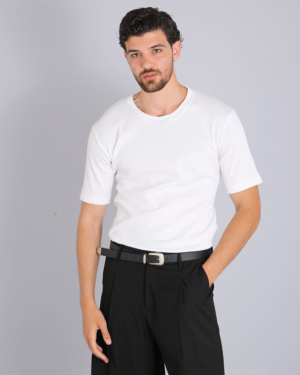 Msm Studio T-shirt boat neck ribbed half sleeve