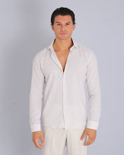 Msm Studio Striped Linen Shirt Traditional Collar 