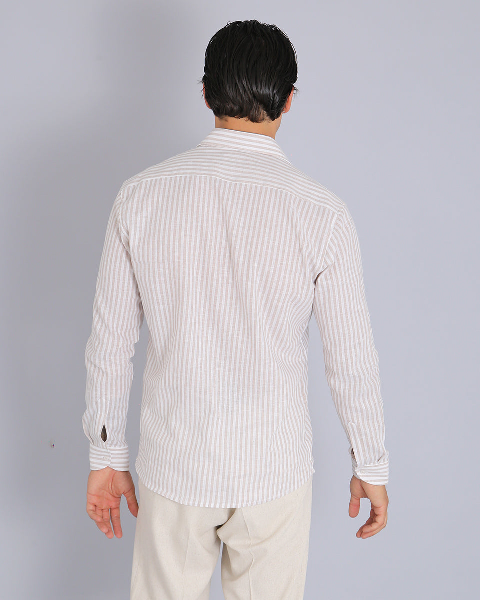 Msm Studio Striped Linen Shirt Traditional Collar 