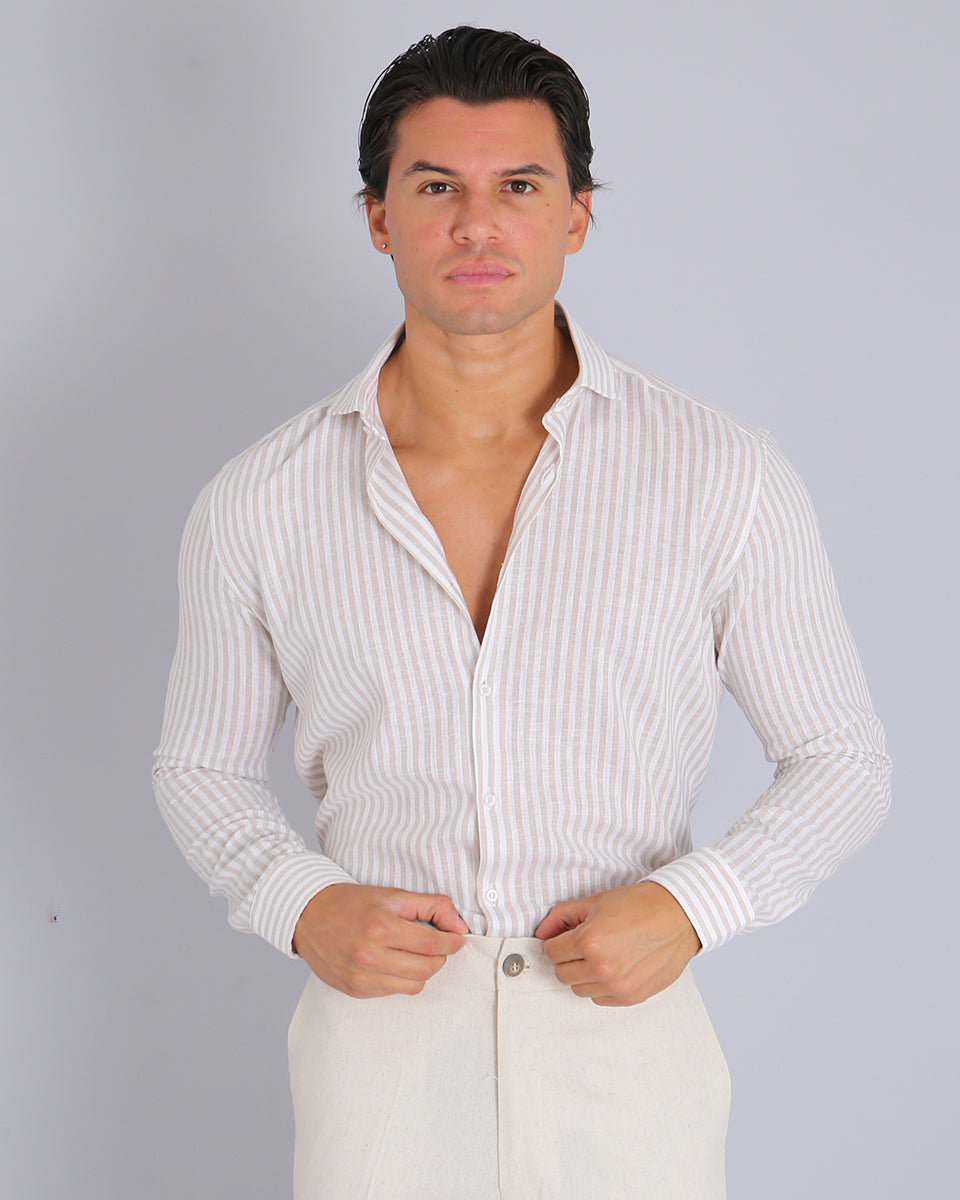 Msm Studio Striped Linen Shirt Traditional Collar 