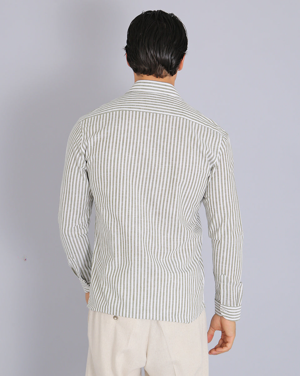 Msm Studio Striped Linen Shirt Traditional Collar 