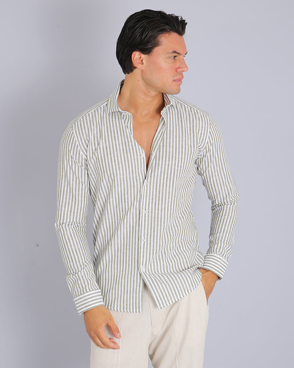 Msm Studio Striped Linen Shirt Traditional Collar 