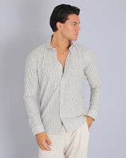 Msm Studio Striped Linen Shirt Traditional Collar 