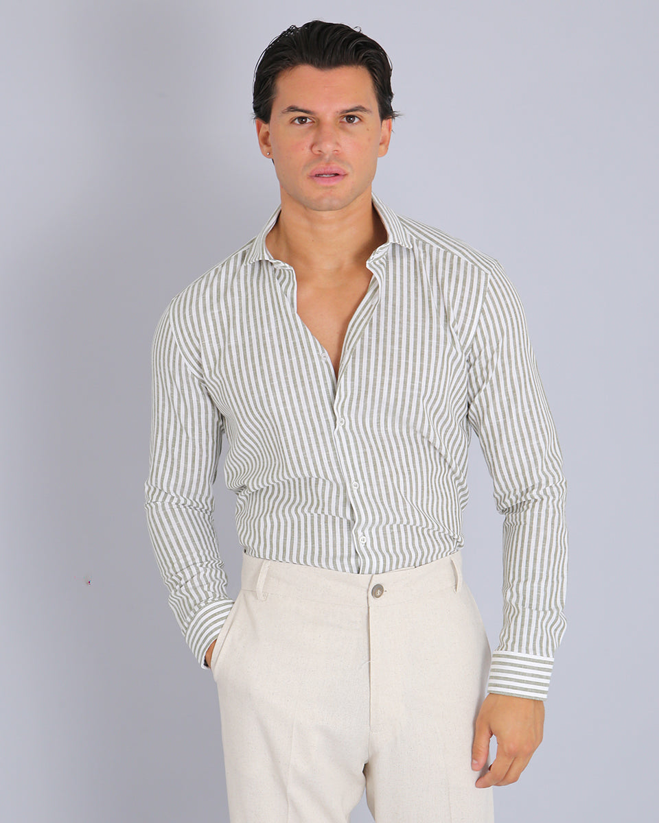 Msm Studio Striped Linen Shirt Traditional Collar 