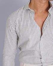 Msm Studio Striped Linen Shirt Traditional Collar 