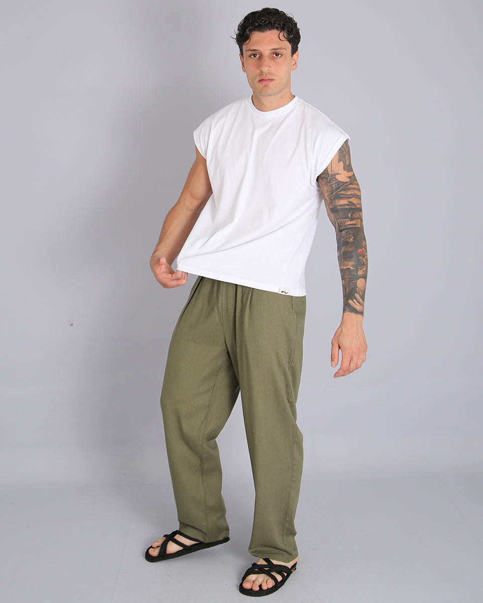 Msm Studio Pantalaccio Jogger Gamba Larga Lino