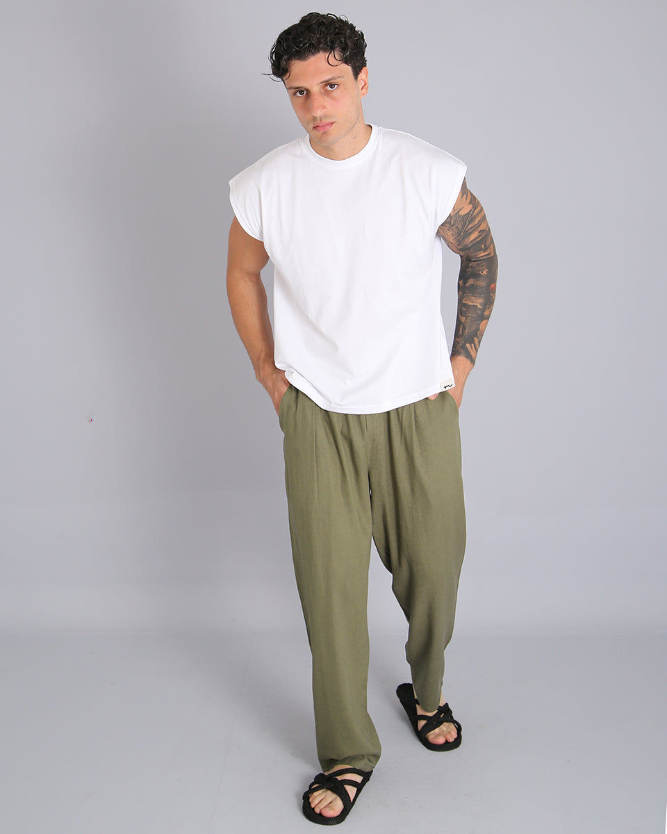 Msm Studio Pantalaccio Jogger Gamba Larga Lino