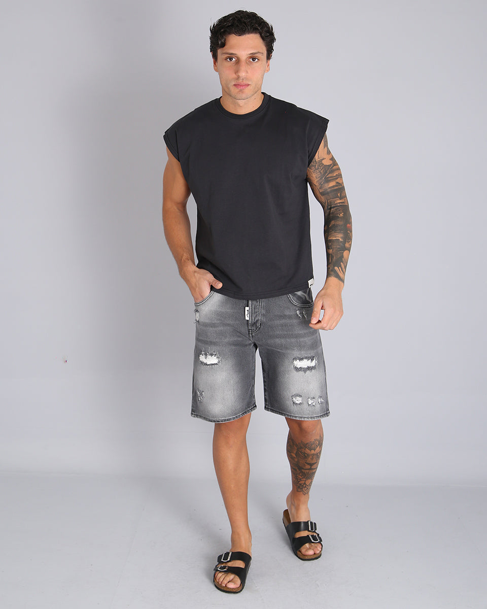 Msm Studio Top Quality Denim Bermuda with rips