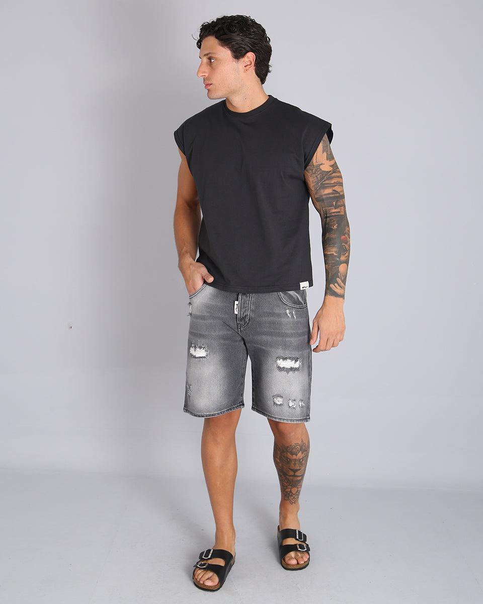 Msm Studio Top Quality Denim Bermuda with rips