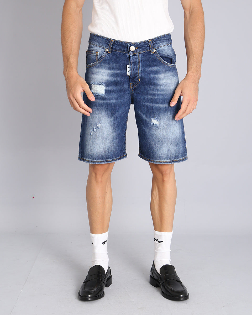 Msm Studio Top Quality Denim Bermuda with rips