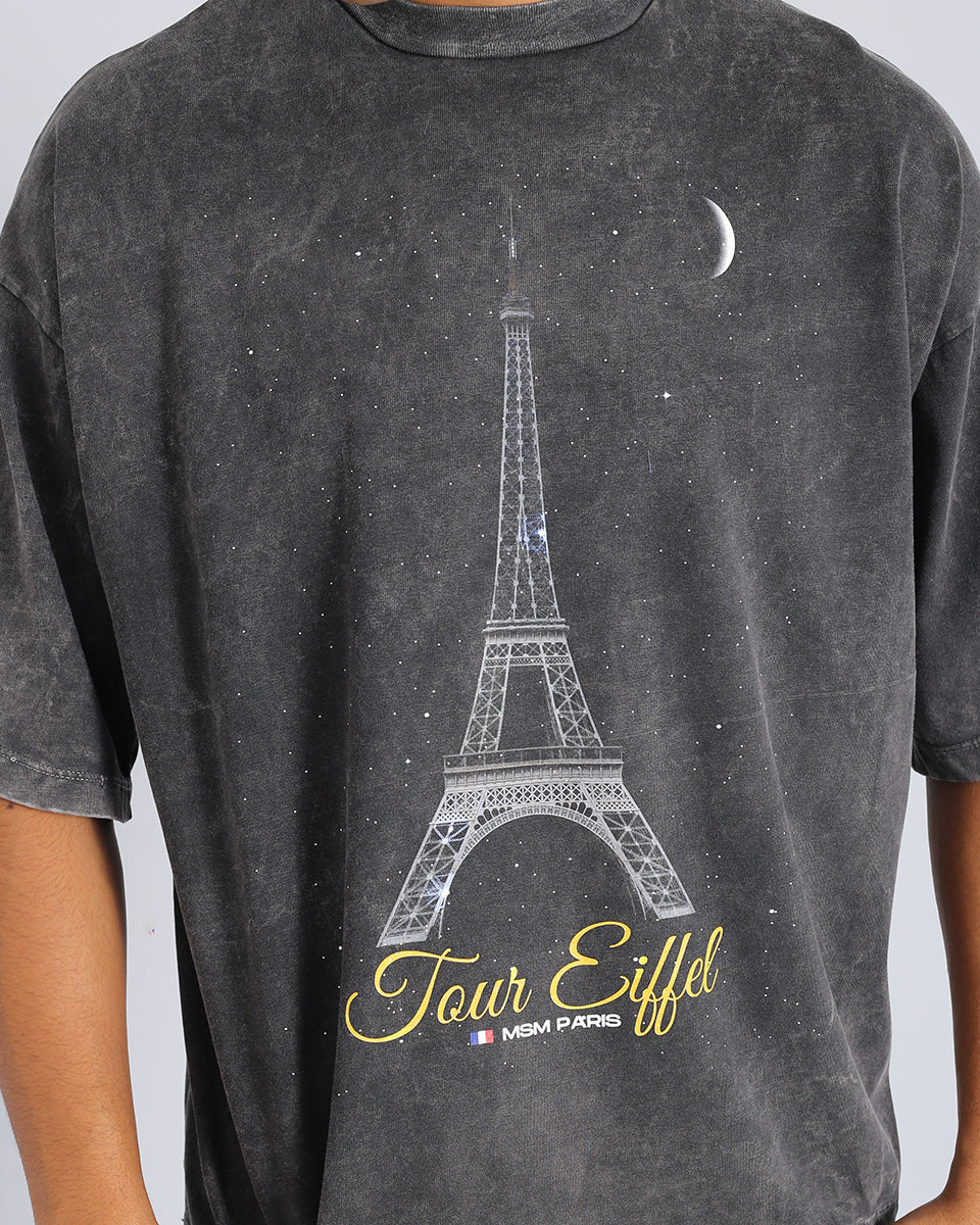 T-Shirt Marmorizzata con stampa Tour Eiffel