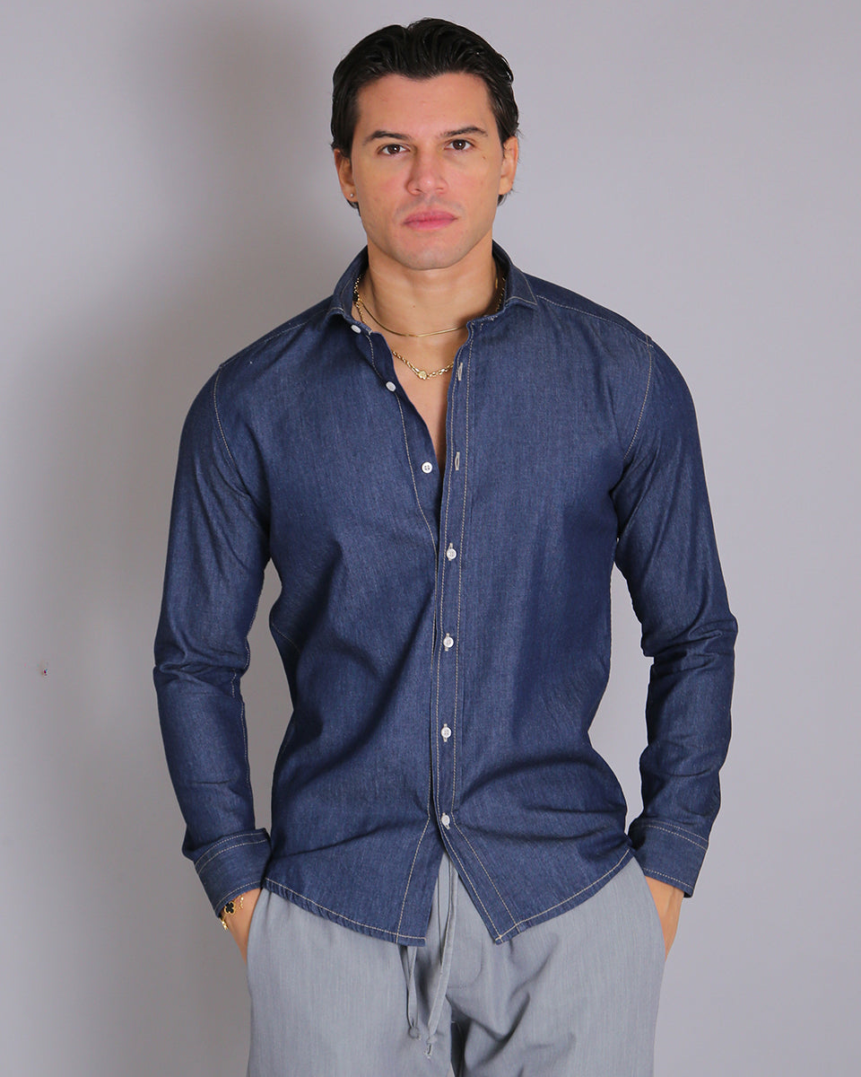 Msm Studio Camicia Denim Scuro in Chambray