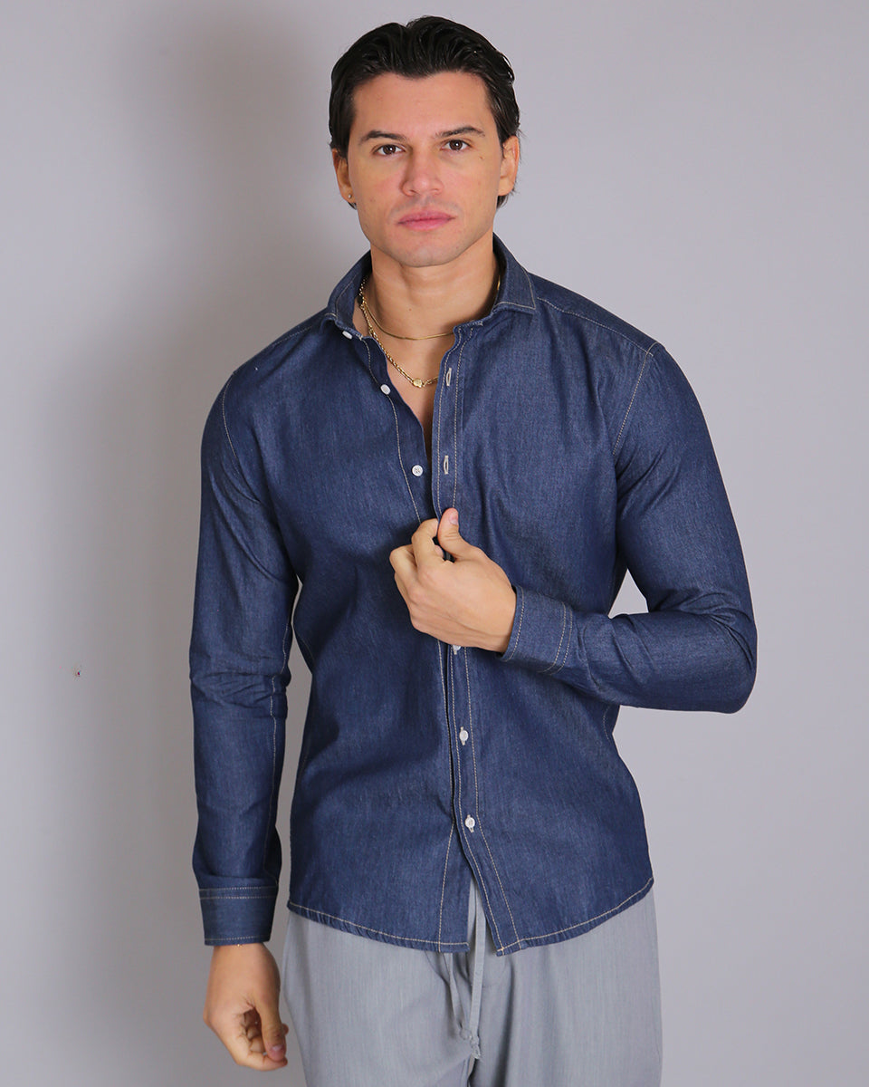 Msm Studio Camicia Denim Scuro in Chambray