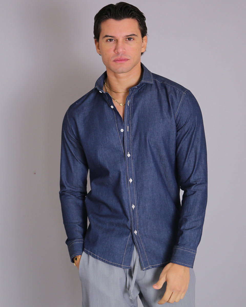 Msm Studio Dark Denim Chambray Shirt 