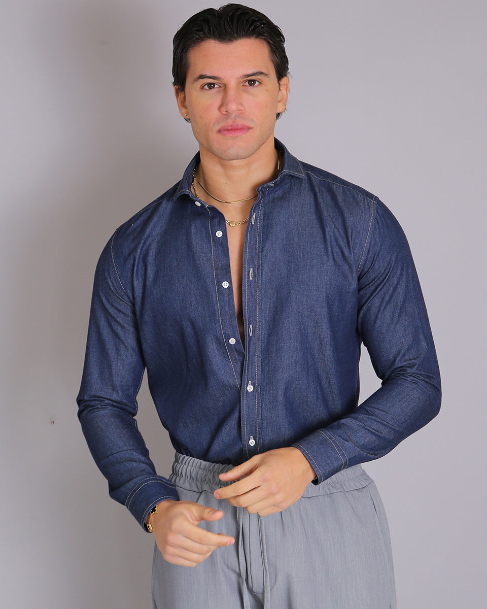 Msm Studio Camicia Denim Scuro in Chambray