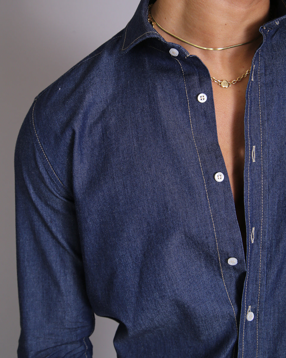 Msm Studio Dark Denim Chambray Shirt 