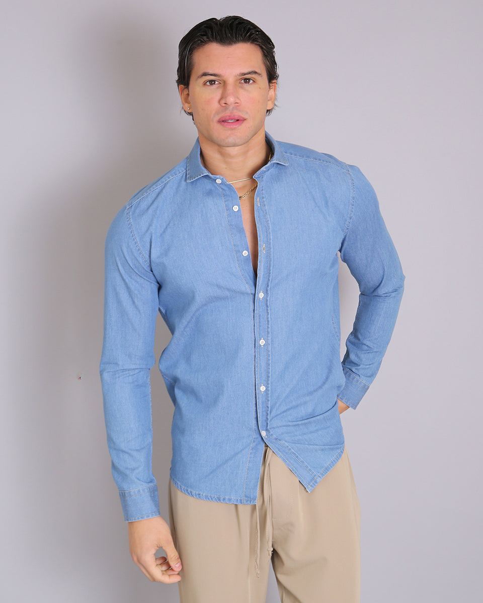 Msm Studio Camicia Denim Chiaro in Chambray