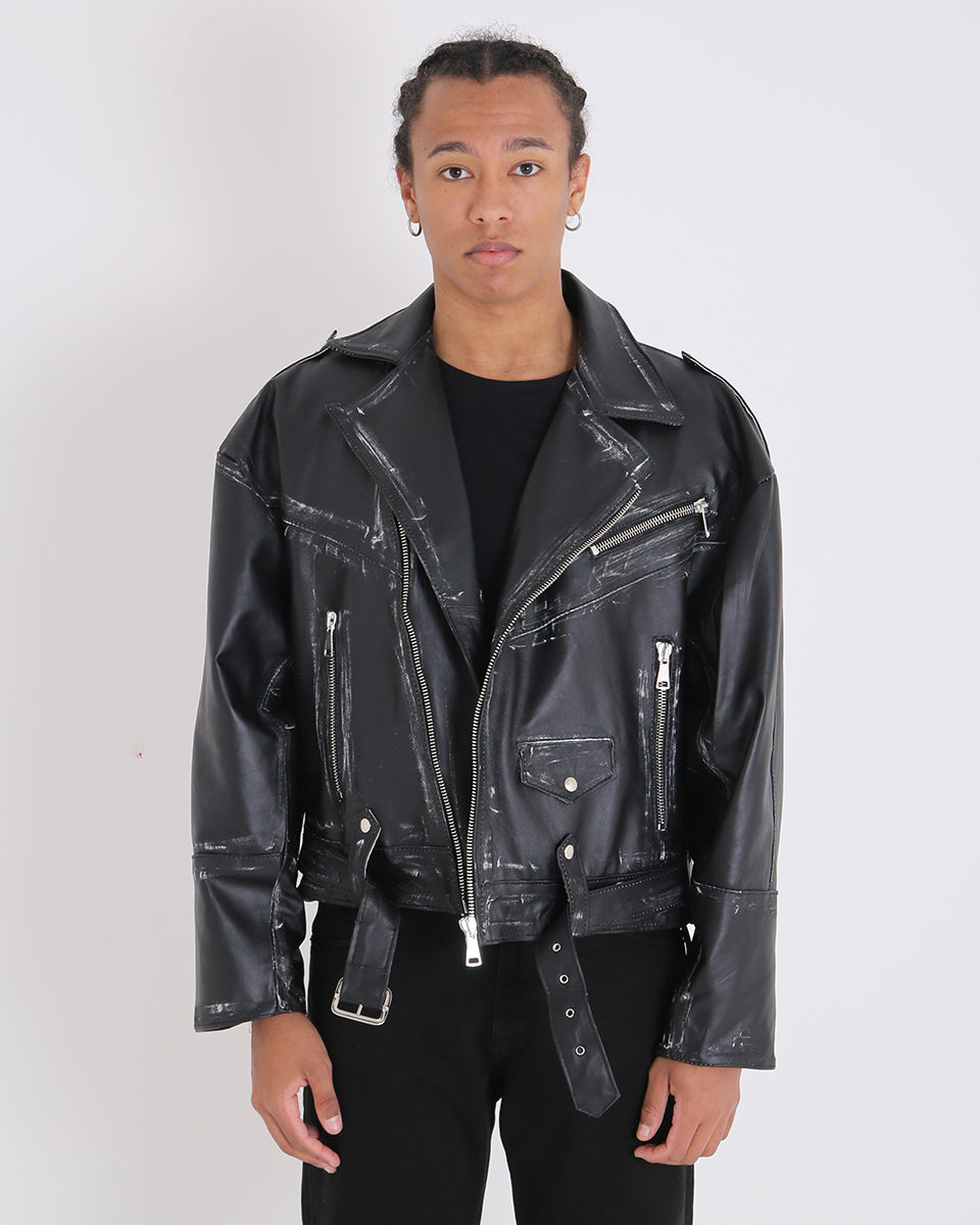 Msm Oversized Leather Jacket Removed