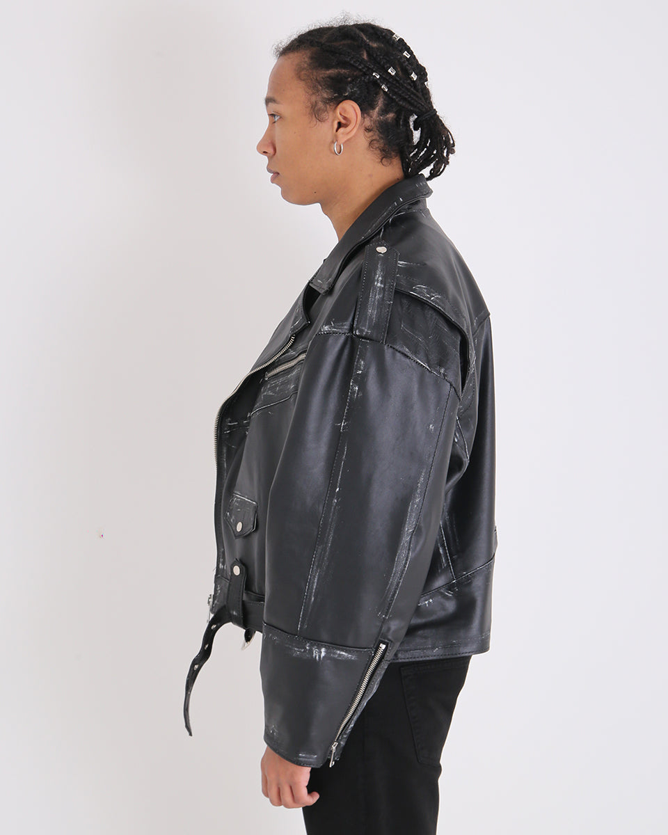 Msm Oversized Leather Jacket Removed