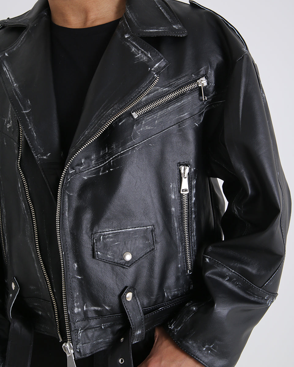 Msm Oversized Leather Jacket Removed