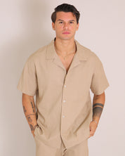 Msm Studio Bowling Collar Linen Shirt 