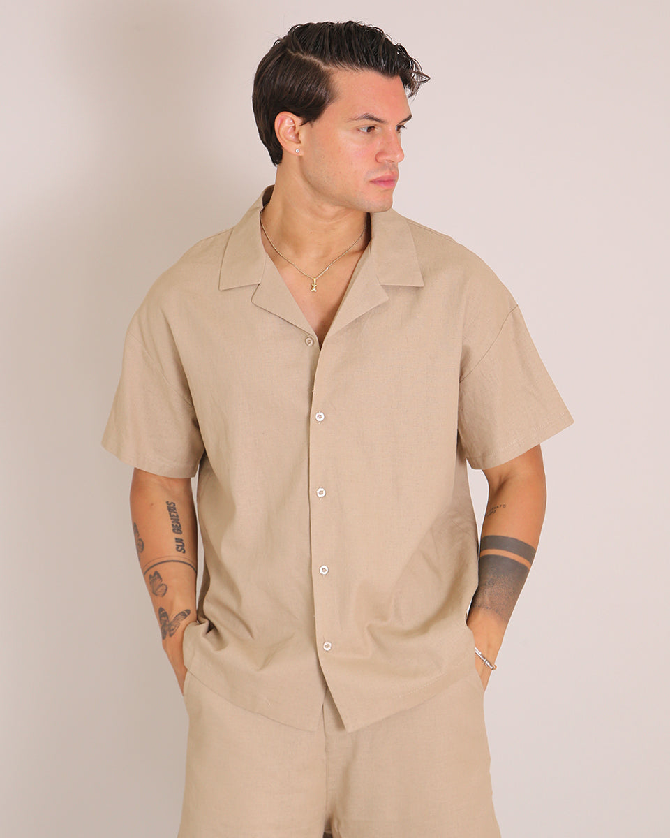 Msm Studio Bowling Collar Linen Shirt 