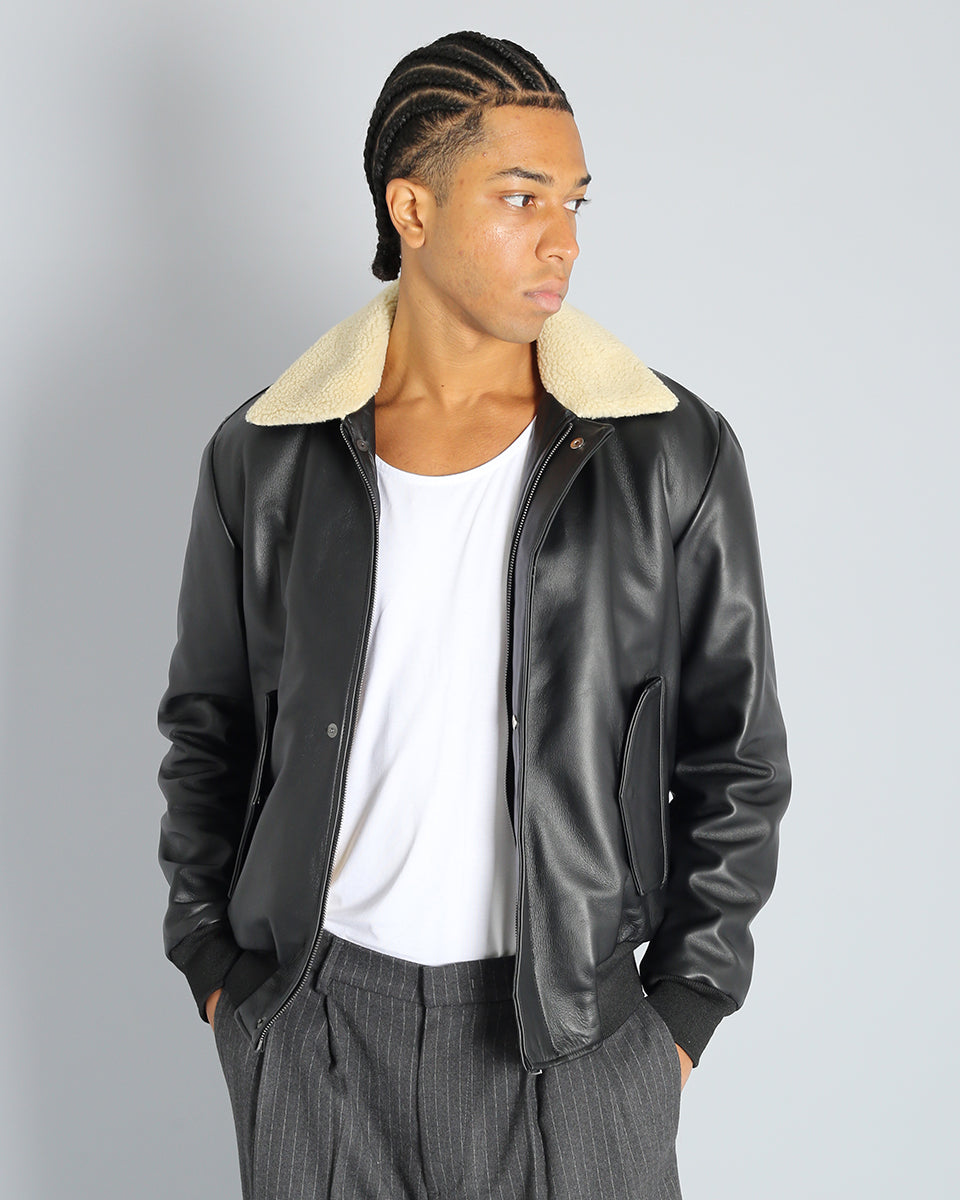 Bomber in pelle con pelliccia