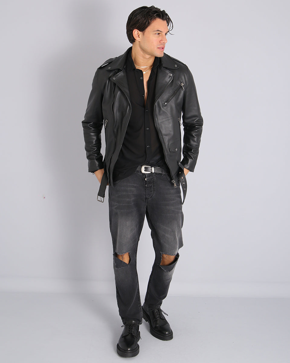 Giacca Chiodo in pelle Total black