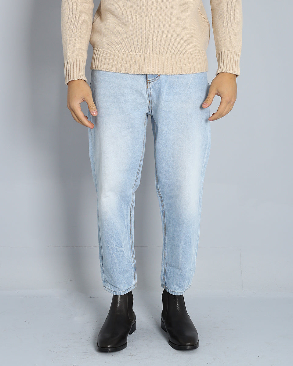 Denim Cropped Fit Effetto Slavato