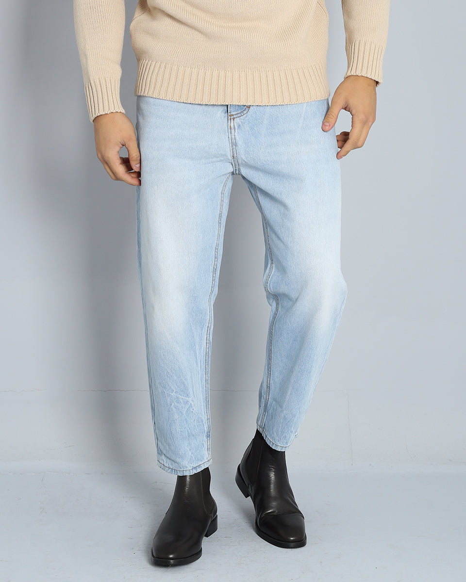 Denim Cropped Fit Effetto Slavato