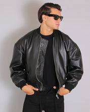 Msm Studio Black Oversized Leather Bomber Jacket