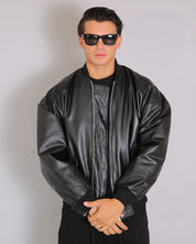 Msm Studio Black Oversized Leather Bomber Jacket