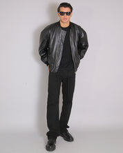 Msm Studio Black Oversized Leather Bomber Jacket