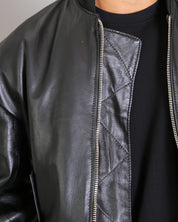 Msm Studio Black Oversized Leather Bomber Jacket