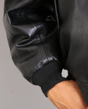 Msm Studio Black Oversized Leather Bomber Jacket