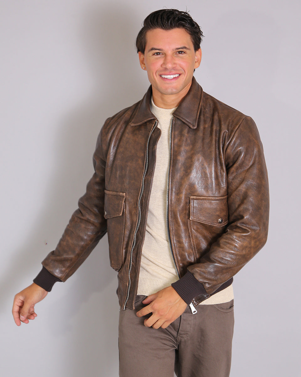 Msm Leather Jacket With Pockets Old America