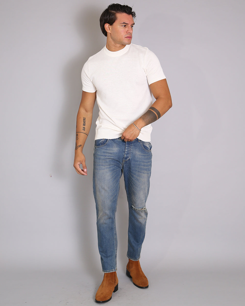 Msm Studio Denim Regular fit sandblasted with cut 