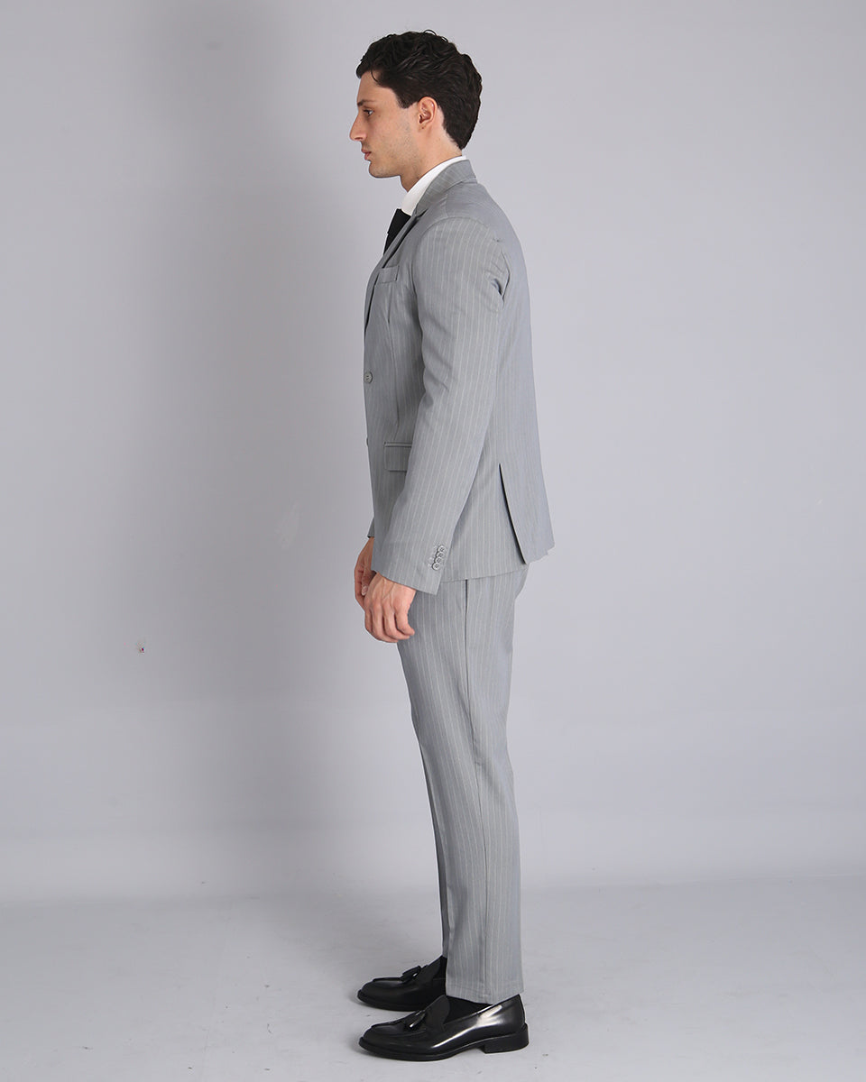 Double-breasted Tailored Suit Grey Pinstripe